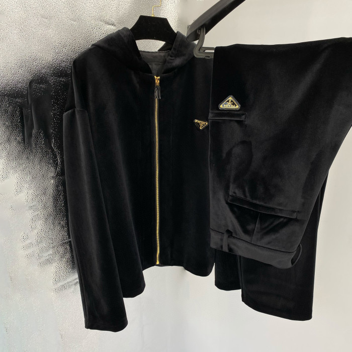 NIGO Prada Men's Autumn and Winter Black Fleece Facing Zip Hooded Jacket Pants Set Suit #nigo97841