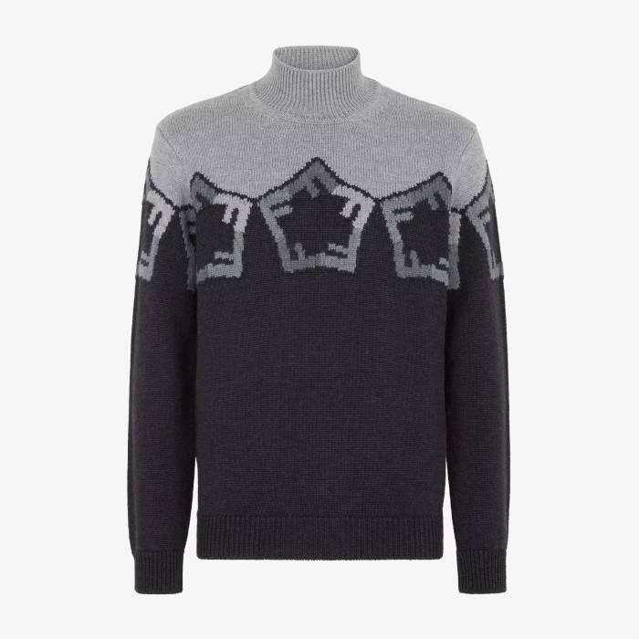 NIGO Fendi Men's Spring And Autumn Grey Loose High Neck Knit Pullover Jumper Sweater #nigo97844