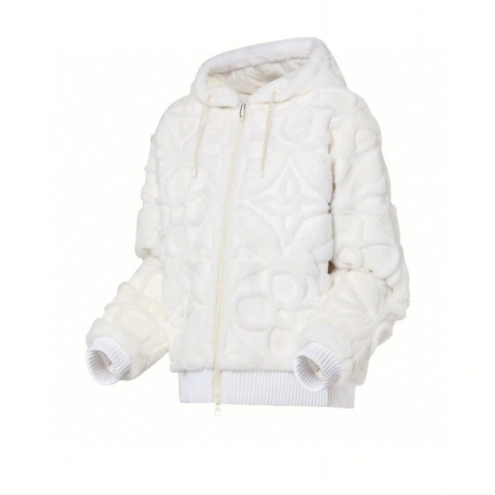 NIGO Louis Vuitton Men's And Women's Aged Shearling Embossed Craft Velvet Mink Pure White Zip Jacket #nigo97838