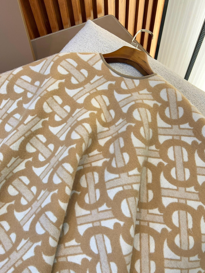 NIGO Burberry Women's Winter Reversible Khaki Wool Blend Shawl Poncho Cape #nigo97847