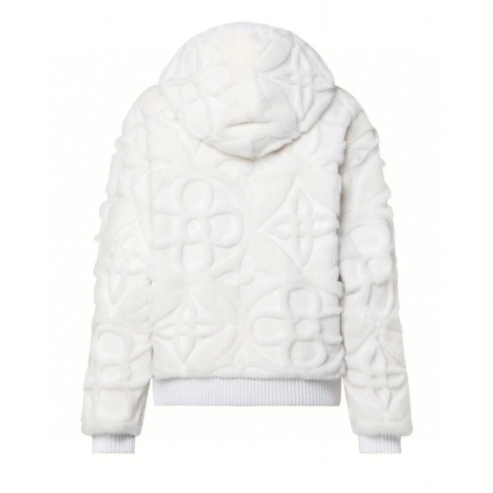 NIGO Louis Vuitton Men's And Women's Aged Shearling Embossed Craft Velvet Mink Pure White Zip Jacket #nigo97838