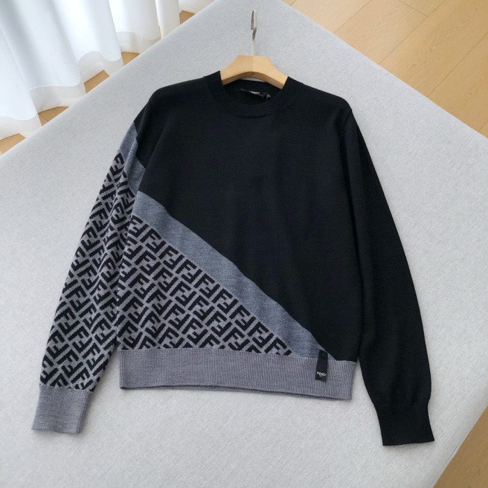 NIGO Fendi Men's Spring Autumn FF Classic Twill Jacquard Patchwork Crew Neck Knit Pullover Sweater #nigo97843
