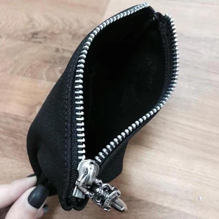 NIGO Chrome Hearts Men's Solid Cowhide Leather Punk Biker Wallet Silver Coin Bag Clutch Bags #nigo97856
