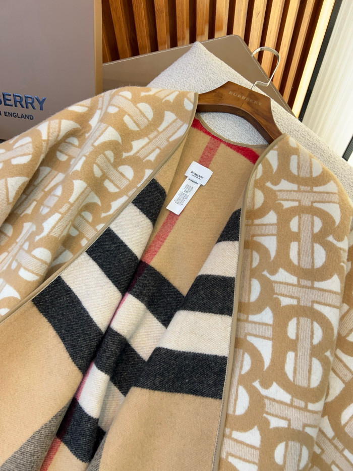 NIGO Burberry Women's Winter Reversible Khaki Wool Blend Shawl Poncho Cape #nigo97847