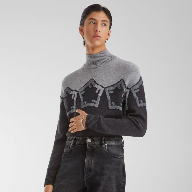NIGO Fendi Men's Spring And Autumn Grey Loose High Neck Knit Pullover Jumper Sweater #nigo97844