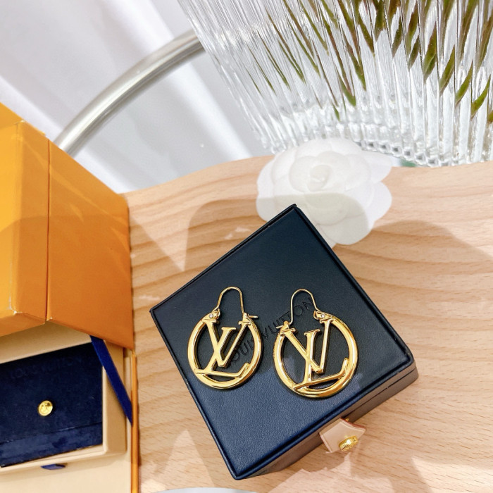 NIGO Louis Vuitton Women's Gold Round LV Logo Metal Earrings Jewellery #nigo97863