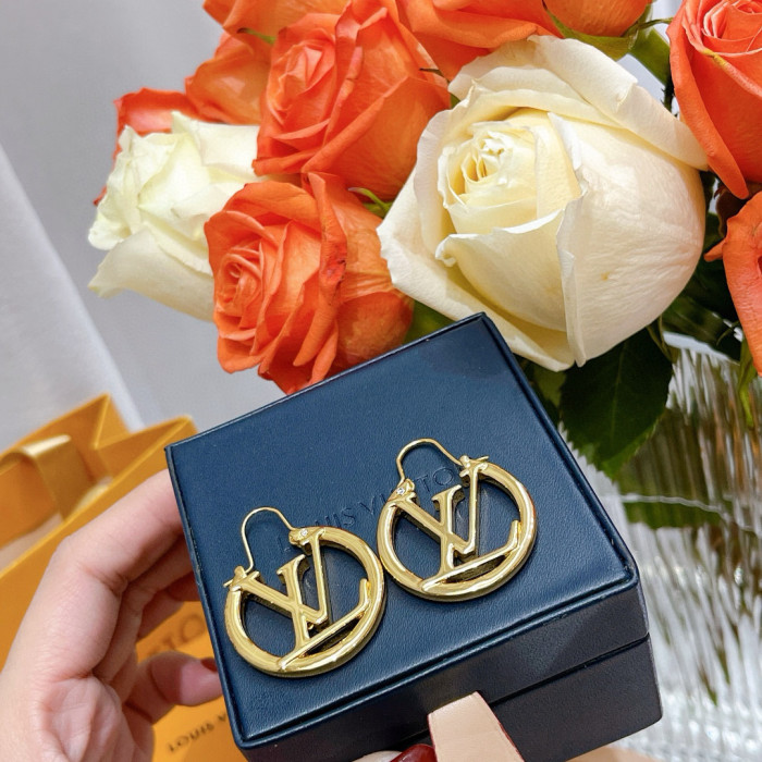 NIGO Louis Vuitton Women's Gold Round LV Logo Metal Earrings Jewellery #nigo97863