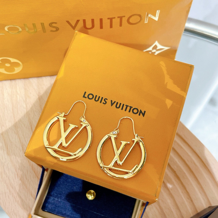 NIGO Louis Vuitton Women's Gold Round LV Logo Metal Earrings Jewellery #nigo97863