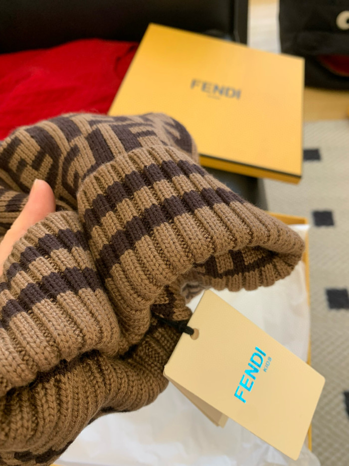 NIGO Fendi Children's Bear Ears Brown Wool Logo Knit Hat #nigo97875