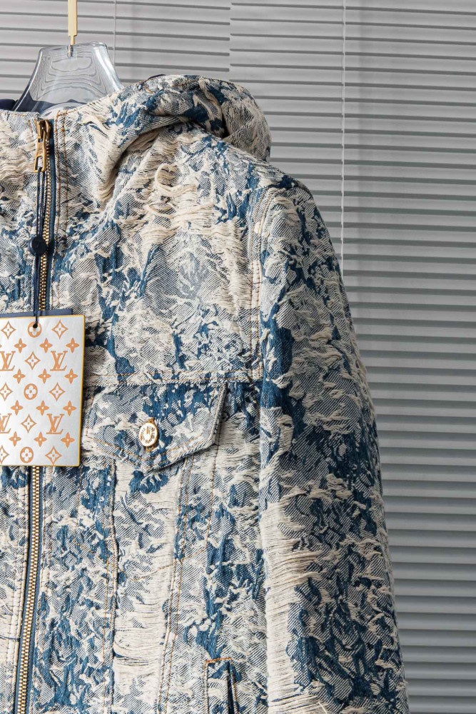 NIGO Louis Vuitton Men's Winter Floral Jacquard Washed And Fringed Denim Jacket Down Jacket Warm Fit Coat Ngvp #nigo7626