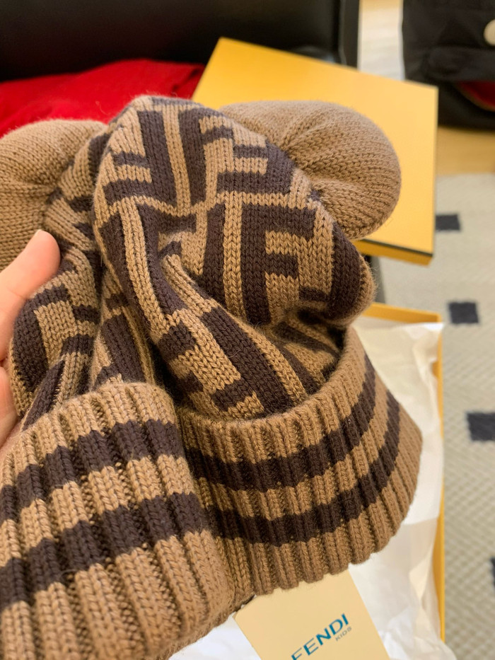 NIGO Fendi Children's Bear Ears Brown Wool Logo Knit Hat #nigo97875