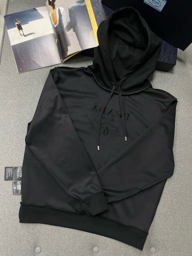 NIGO Prada Men's Autumn/Winter Black and White Embroidered Logo Drawstring Cotton Hooded Sweatshirt Pullover #nigo97749