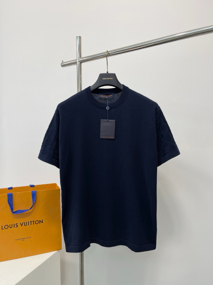 NIGO Louis Vuitton Men's Summer Letter Jacquard Pattern Navy Round Neck Cotton Short Sleeve T-Shirt #nigo97886