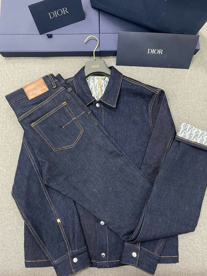 NIGO Dior Men's Spring and Autumn Printed Blend Long Sleeve Denim Shirt Jacket Slim Cropped Mid-Rise Jeans Pants Suit Set #nigo97916