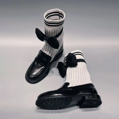 NIGO Chanel Women's Autumn and Winter Black and White Knitted Sock Tube Loafers Shoes #nigo97929