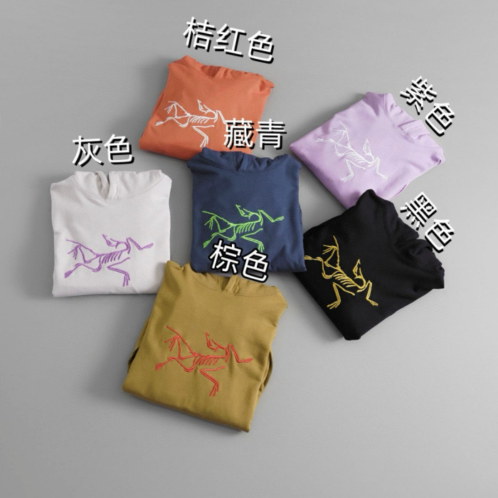 NIGO Arcteryx Men's and Women's Autumn Clashing Logo Printed Solid Color Loose Hooded Sweatshirt Pullover #nigo97948