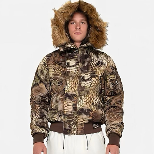 NIGO Stussy Men's And Women's Fall And Winter Fashion Python Print Hooded Fur Collar Short Jacket Casual Thickened Jacket Ngvp #nigo7653