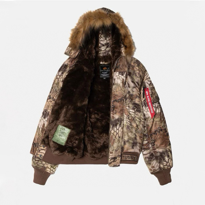 NIGO Stussy Men's And Women's Fall And Winter Fashion Python Print Hooded Fur Collar Short Jacket Casual Thickened Jacket Ngvp #nigo7653