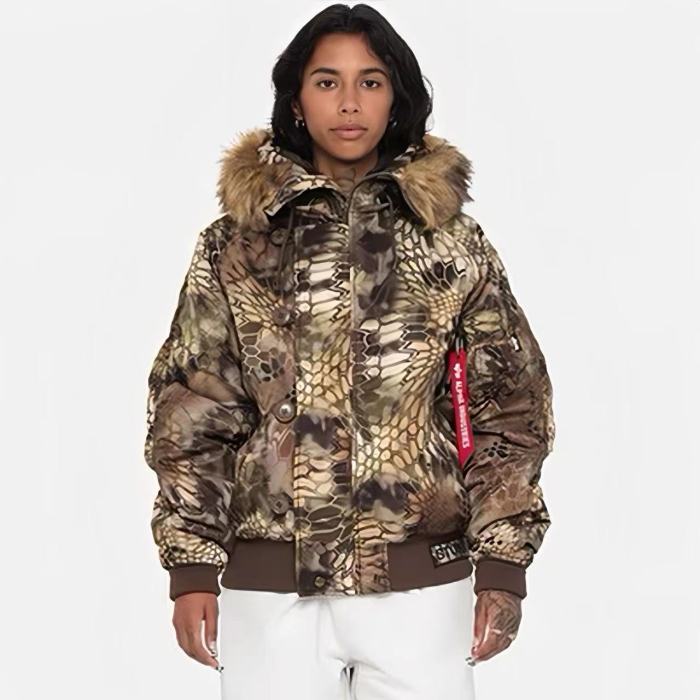 NIGO Stussy Men's And Women's Fall And Winter Fashion Python Print Hooded Fur Collar Short Jacket Casual Thickened Jacket Ngvp #nigo7653