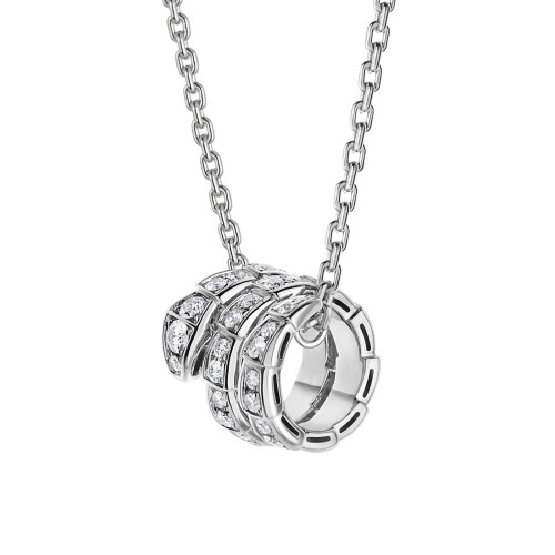 NIGO Bvlgari Men's and Women's Solid Color Serpenti Viper Logo Pendant Full Diamond 18K Gold Necklace Jewelry #nigo97972