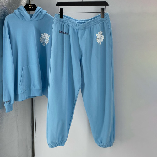 NIGO Chrome Hearts Men's Autumn and Winter Blue Long Sleeve Hooded Sweatshirt Stretch Sweatpants Pants Set Suit #nigo97987