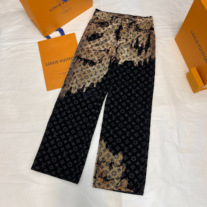 NIGO Louis Vuitton Men's Autumn and Winter Pattern Printed Lapel Single Breasted Denim Jacket Jeans Pants Set Suit #nigo97775