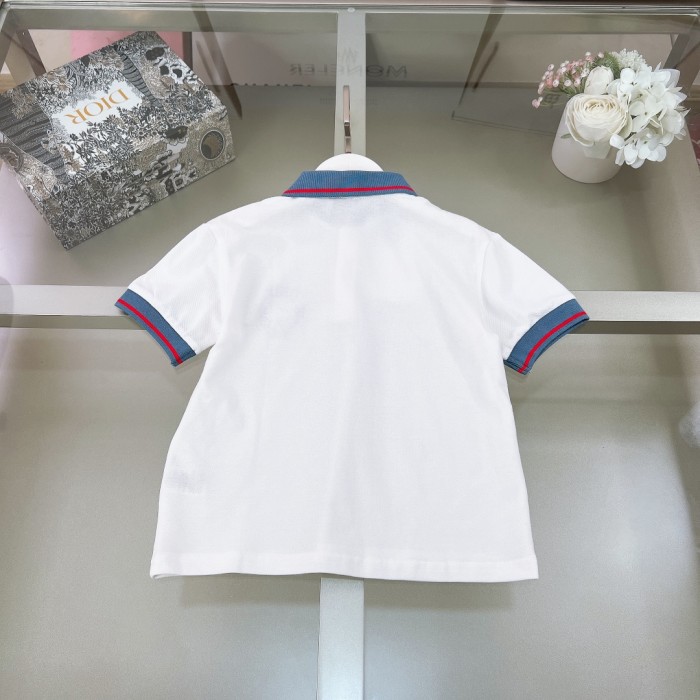 NIGO Dior Kid's Summer Logo Letter Print Striped Cotton Short Sleeve Lapel White Polo Shirt #nigo31251