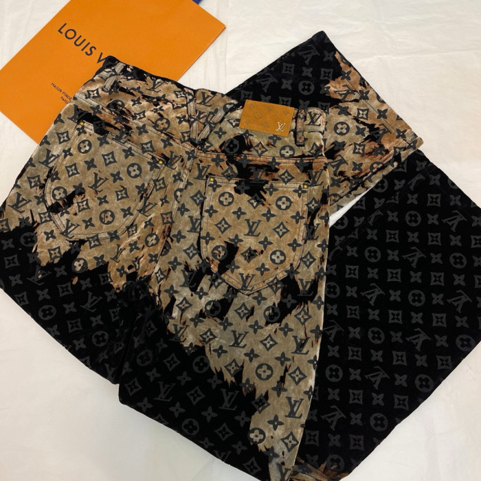 NIGO Louis Vuitton Men's Autumn and Winter Pattern Printed Lapel Single Breasted Denim Jacket Jeans Pants Set Suit #nigo97775