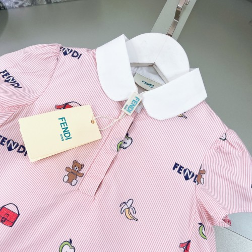 NIGO Fendi Kid's Spring And Summer Pink Letter Print Lapel Short-Sleeved Casual Dresses #nigo31256