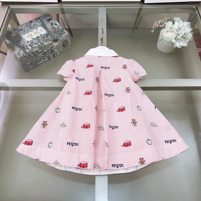NIGO Fendi Kid's Spring And Summer Pink Letter Print Lapel Short-Sleeved Casual Dresses #nigo31256