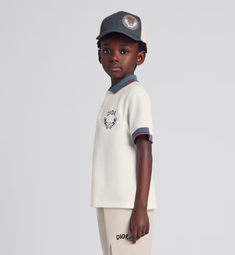 NIGO Dior Kid's Summer Logo Letter Print Striped Cotton Short Sleeve Lapel White Polo Shirt #nigo31251