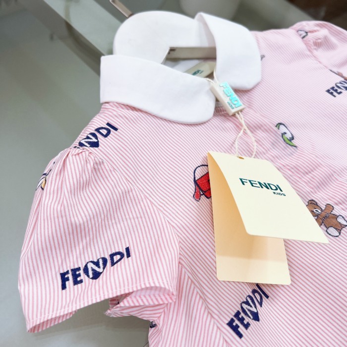 NIGO Fendi Kid's Spring And Summer Pink Letter Print Lapel Short-Sleeved Casual Dresses #nigo31256