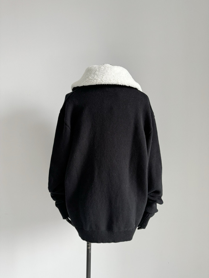 NIGO Louis Vuitton Men's Fall/Winter Wool Blouson With Shearling Collar Black Logo Pattern Jacquard Lapel Sheep Zipper Jacket #nigo98114