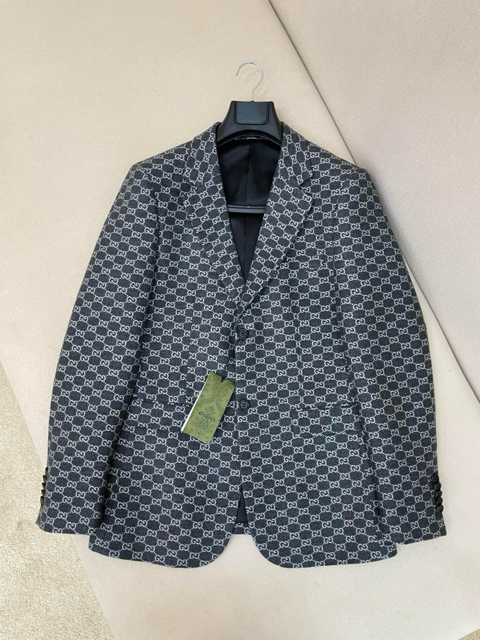 NIGO Gucci GG Flannel Men's Dark Gray Spring and Autumn Logo Full Printed Pattern Lapel Single Breasted Long Sleeve Jacket #nigo98143