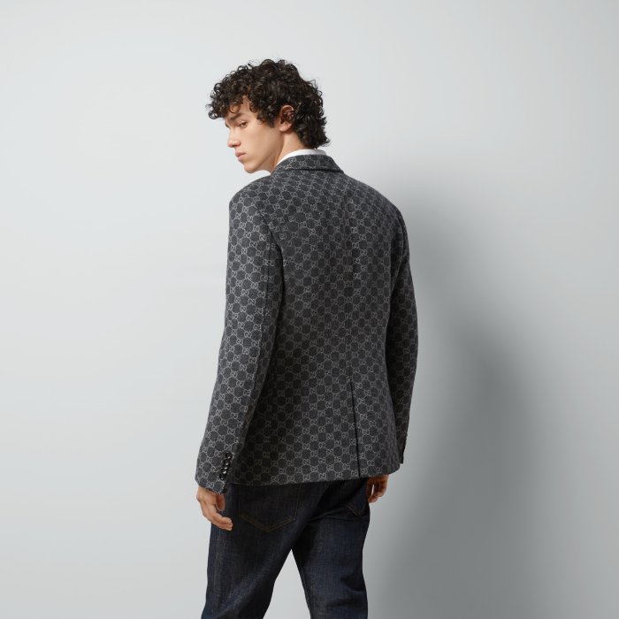NIGO Gucci GG Flannel Men's Dark Gray Spring and Autumn Logo Full Printed Pattern Lapel Single Breasted Long Sleeve Jacket #nigo98143