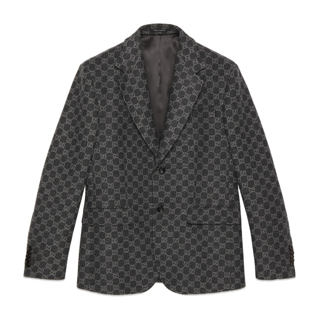 NIGO Gucci GG Flannel Men's Dark Gray Spring and Autumn Logo Full Printed Pattern Lapel Single Breasted Long Sleeve Jacket #nigo98143