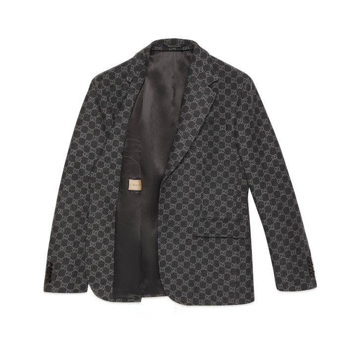 NIGO Gucci GG Flannel Men's Dark Gray Spring and Autumn Logo Full Printed Pattern Lapel Single Breasted Long Sleeve Jacket #nigo98143