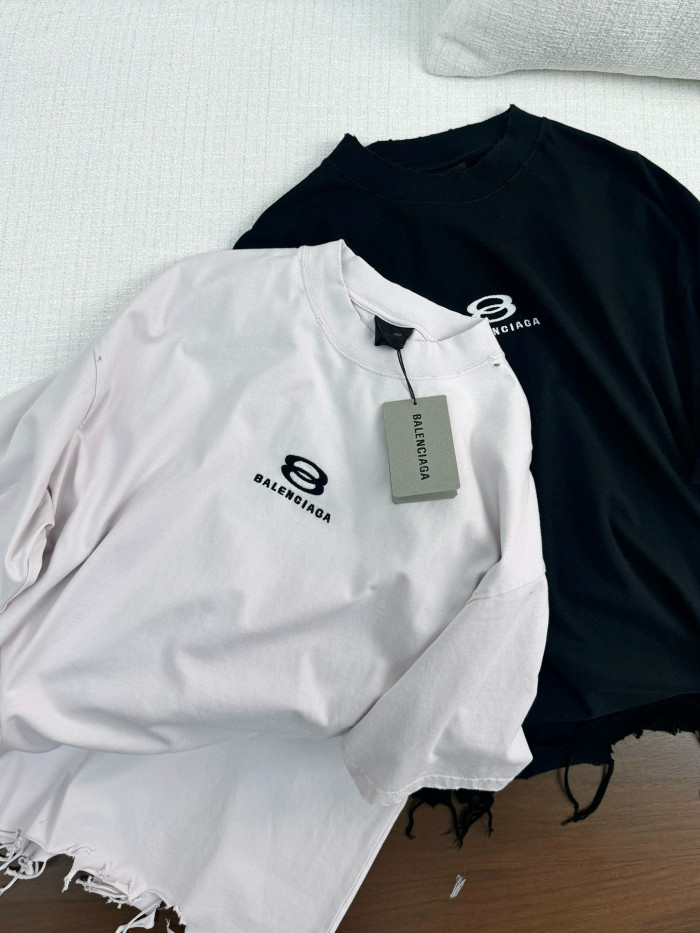 NIGO Balenciaga Men's and Women's Summer Embroidered Logo Printed Torn Hem Short Sleeve Unity Sports Icon Cropped T-Shirt Large #nigo98146