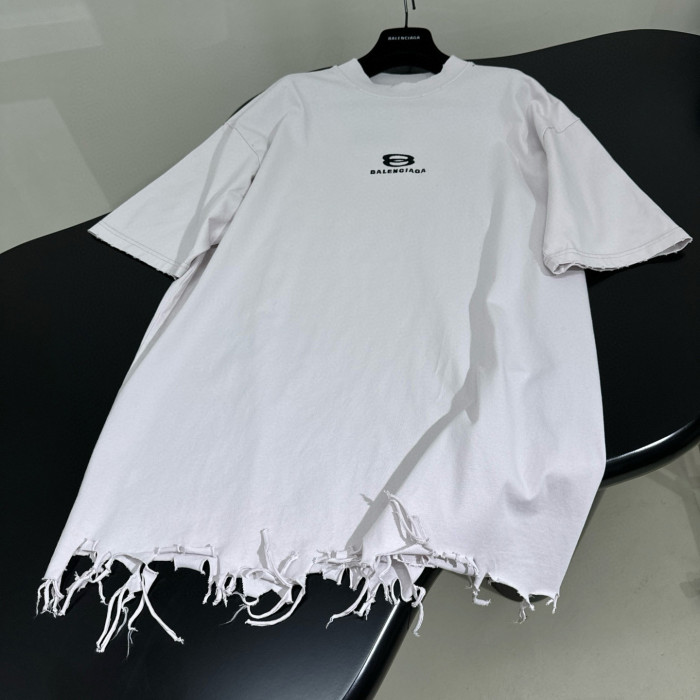 NIGO Balenciaga Men's and Women's Summer Embroidered Logo Printed Torn Hem Short Sleeve Unity Sports Icon Cropped T-Shirt Large #nigo98146