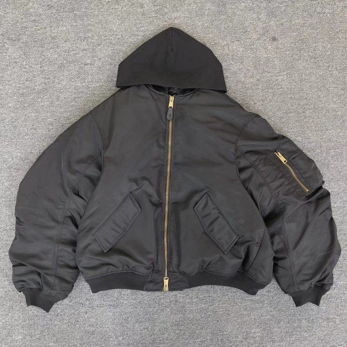 NIGO Balenciaga Men's Winter Black Nylon Embroidered Logo Hooded Pilot Zipper Long Sleeve Jacket #nigo98145