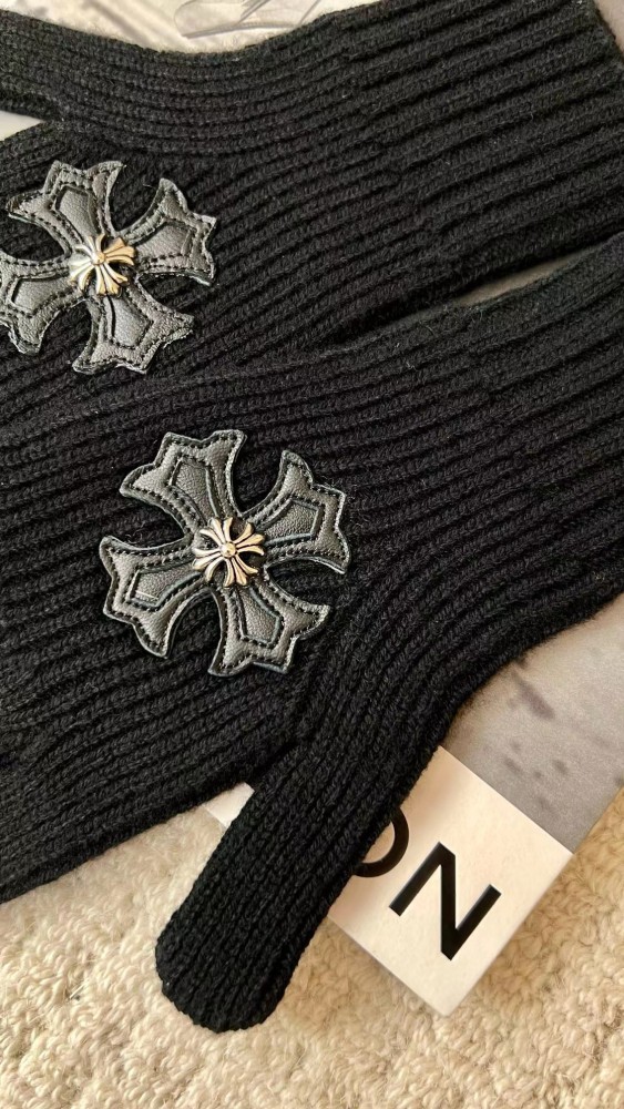 NIGO Chrome Hearts Winter Cross Patch Knitted Cashmere Gloves Open Finger Gloves #nigo98175