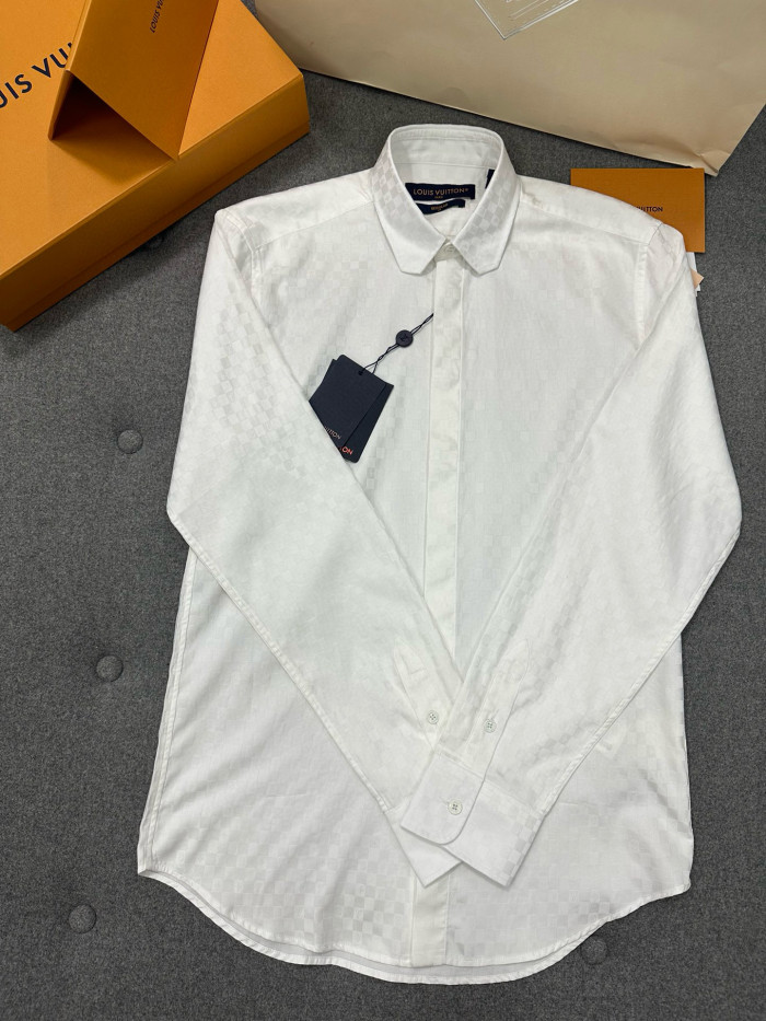 NIGO Louis Vuitton Men's DNA Collar Regular Spring and Autumn White Buttoned Lapel Checkerboard Print Long Sleeve Shirt #nigo98172