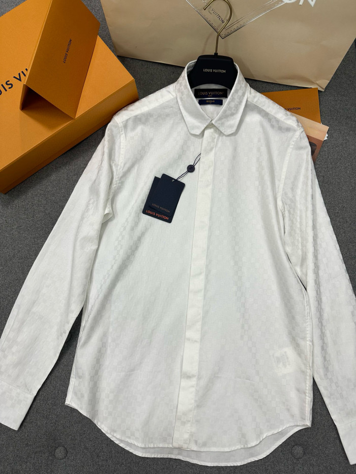 NIGO Louis Vuitton Men's DNA Collar Regular Spring and Autumn White Buttoned Lapel Checkerboard Print Long Sleeve Shirt #nigo98172