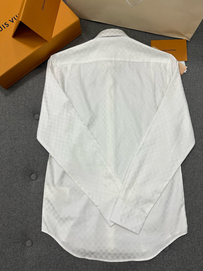 NIGO Louis Vuitton Men's DNA Collar Regular Spring and Autumn White Buttoned Lapel Checkerboard Print Long Sleeve Shirt #nigo98172