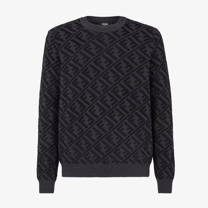 NIGO Fendi Men's Spring and Autumn Black Letter Logo Full Print Knit Pullover Long Sleeve Sweater #nigo98165