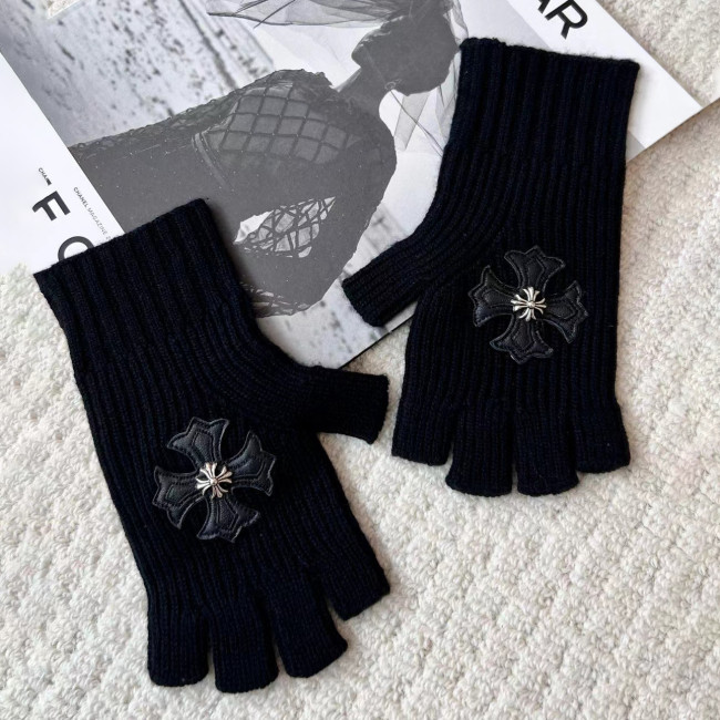 NIGO Chrome Hearts Winter Cross Patch Knitted Cashmere Gloves Open Finger Gloves #nigo98175