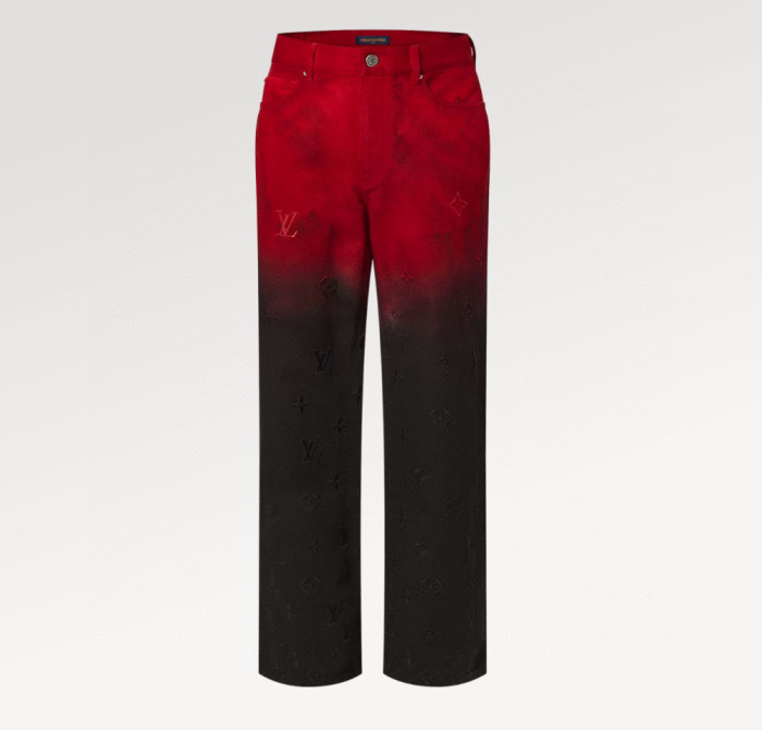 NIGO Louis Vuitton Men's Fall/Winter Black and Red Gradient Embroidered Logo Patterns Straight Leg Jeans Pants #nigo98169
