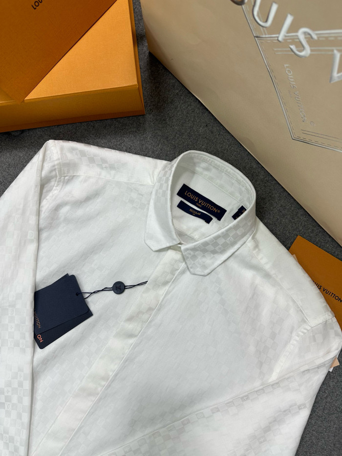 NIGO Louis Vuitton Men's DNA Collar Regular Spring and Autumn White Buttoned Lapel Checkerboard Print Long Sleeve Shirt #nigo98172
