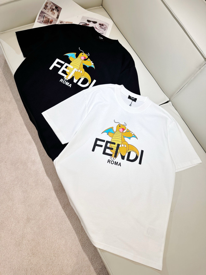 NIGO Fendi Men's and Women's Summer Dinosaur Printed Solid Color Round Neck Cotton Short Sleeve T-Shirt #nigo98191