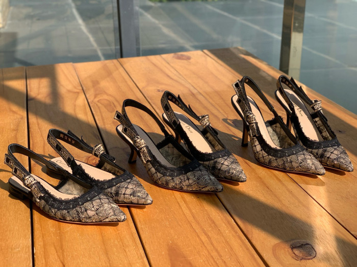 NIGO Dior Women's Black Embroidery Trimmed Strap Cotton Pointed Toe Overlay Butterfly Patterned High Heels Shoes #nigo98179